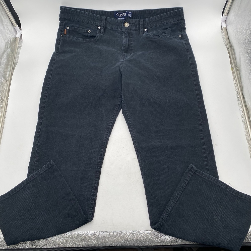 Chaps Men's Black Corduroy Pants Sz 36x30 Straight Fit Cotton Blend Straight Leg